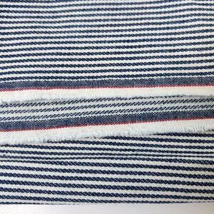 Vintage Blue and White Striped Denim Fabric Navy 2 Yards